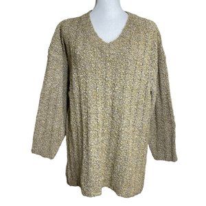 Wool Blend Tunic Sweater S Nubby Knit Oversized Ribbed Side Slit Taupe Brown